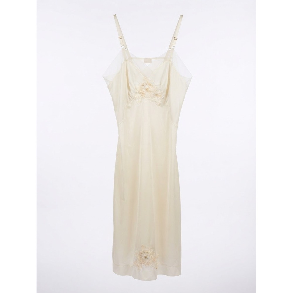 Vintage 1960s 70s Kickernick Embroidered Pearl Full Slip Dress